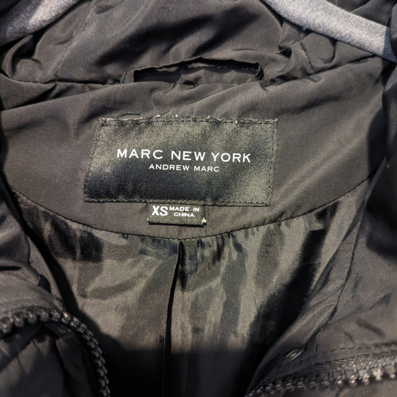 Marc New York Black Puffer Quilted Coat Zipper Hooded Jacket Parka - Picture 5 of 6